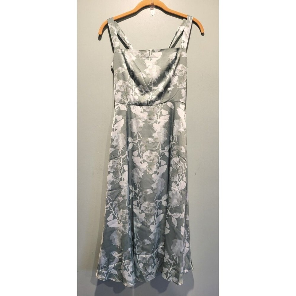 New Hutch Sage Green Floral Satin Fit And Flare Midi Sundress Sz 4